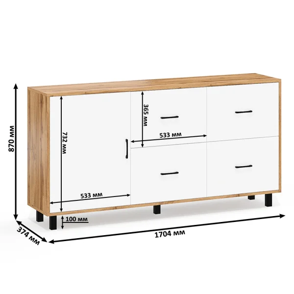 Комод 125-1704 дуб вотан/белый