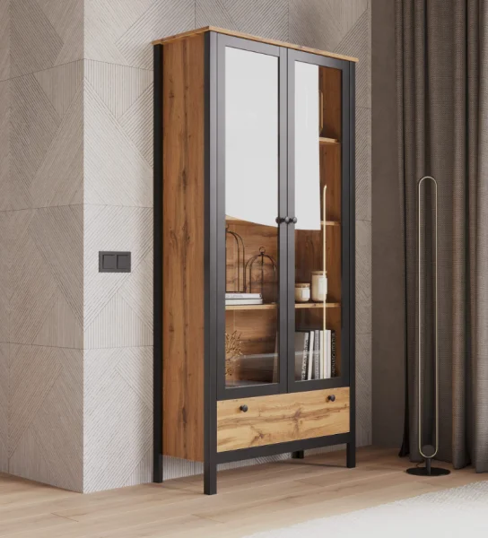 Шкаф-витрина Лофт REG2W1S дуб вотан/черный