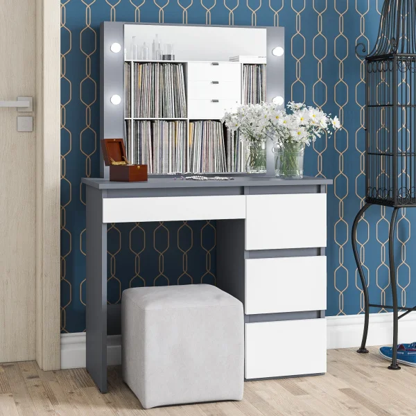 Стол косметический с подсветкой Сура графит/белый