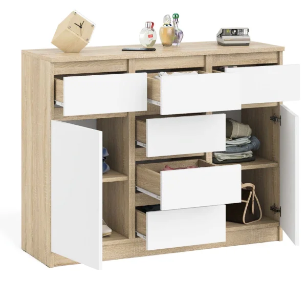 Комод с ящиками и дверками МК 1200.4 дуб сонома/белый