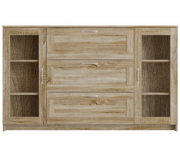 Тумба Сириус 2 двери со стеклом и 3 ящика дуб сонома (156х95)