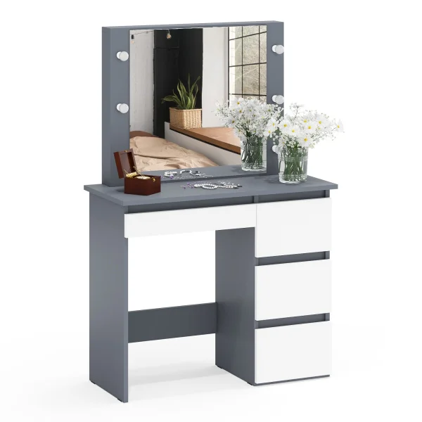 Стол косметический с подсветкой Сура графит/белый