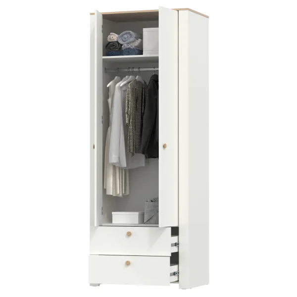 Шкаф для одежды с ящиками Джастин 13.339 белый шагрень/дуб белый