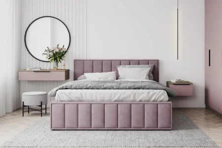 Кровать Лана 180х200 с подъемным механизмом, велюр пудра