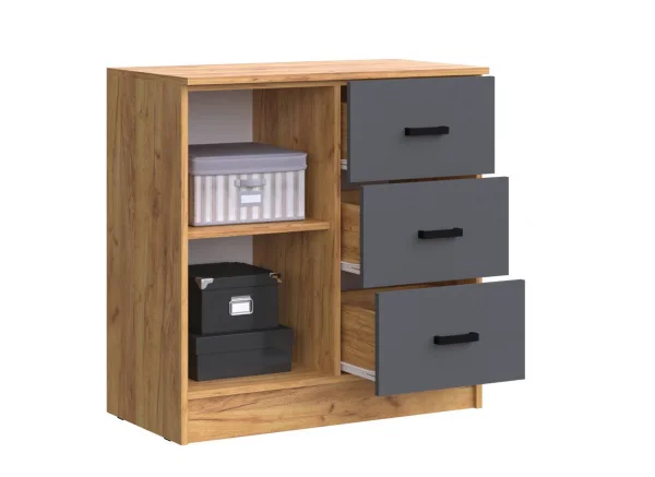 Комод с 3-мя ящиками и дверью Бася дуб крафт/графит