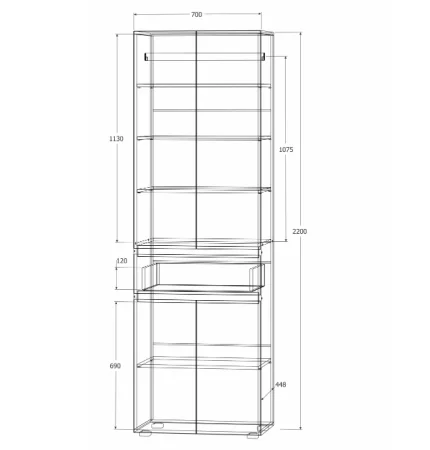 Шкаф 700 Лиана дуб крафт белый/дуб крафт золотой