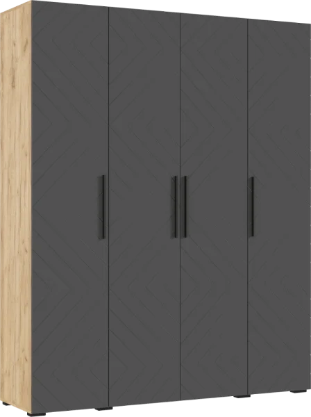 Шкаф 4-х створчатый Флэш 1800 браш графит/дуб крафт