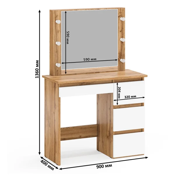 Стол косметический с подсветкой Сура дуб вотан/белый