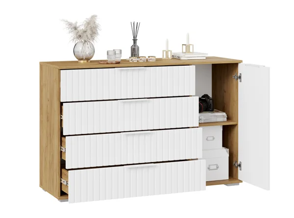 Комод комбинированный Хилтон дуб крафт золотой/белый матовый