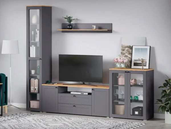 Тумба под ТВ Остин 16.47 серый графит/дуб крафт золотой