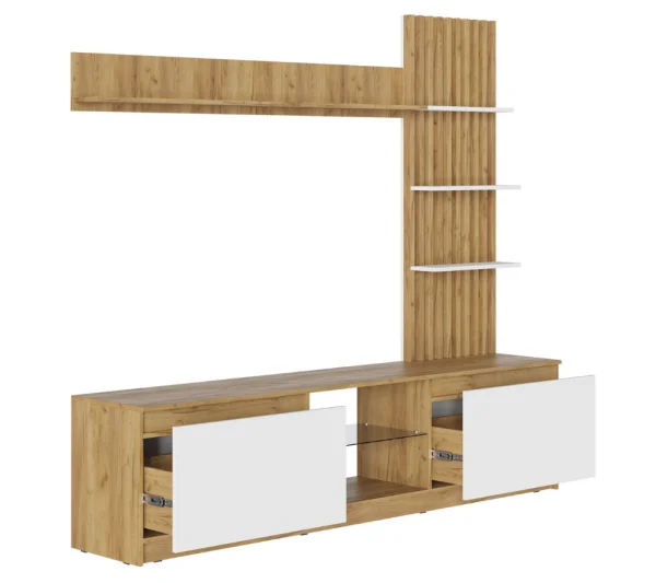 Стенка Бостон НМ-001 дуб крафт золотой/белый глянец