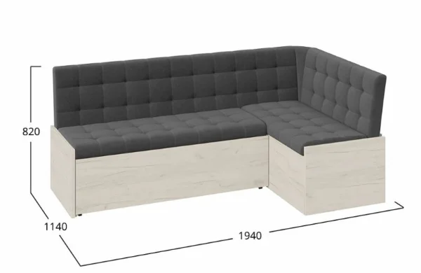 Скамья угловая Форест со спальным местом дуб крафт белый, велюр серый