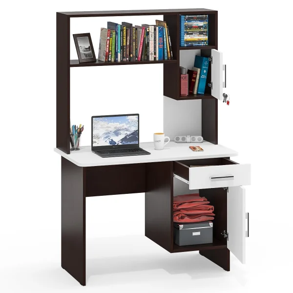 Стол письменный с надстройкой МД 1.09 венге/белый