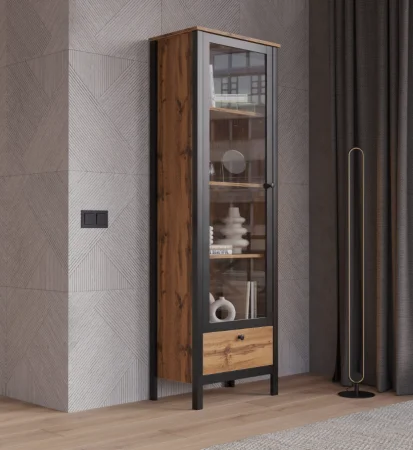 Витрина Лофт REG1W1S дуб вотан/черный