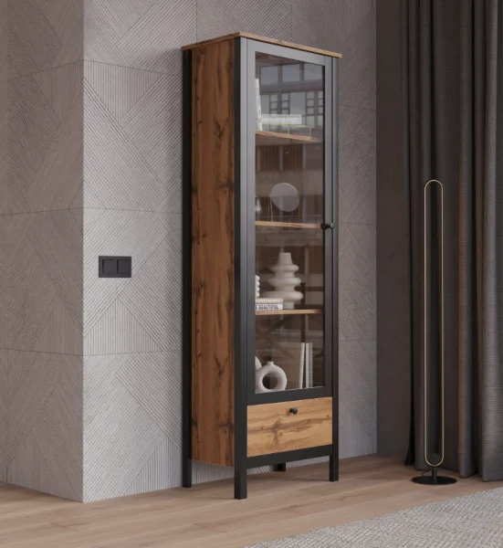 Витрина Лофт REG1W1S дуб вотан/черный