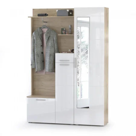 Модульная прихожая Лайн дуб крафт серый/белый глянец