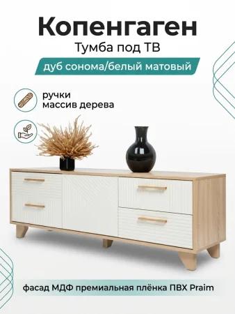 Тумба под ТВ со створкой Копенгаген дуб сонома/белый матовый