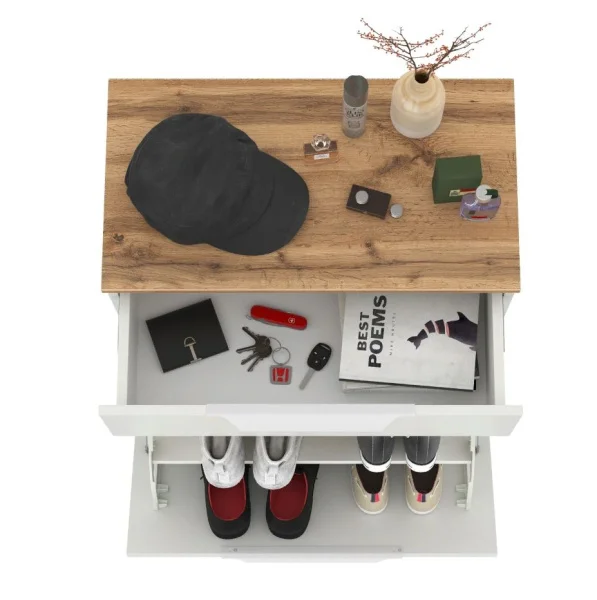 Тумба для обуви Октава 16.127 белый шагрень/дуб крафт золотой