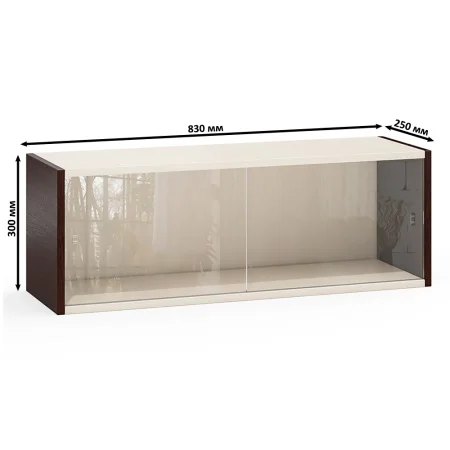 Полка книжная со стеклом КН 01 венге/белый