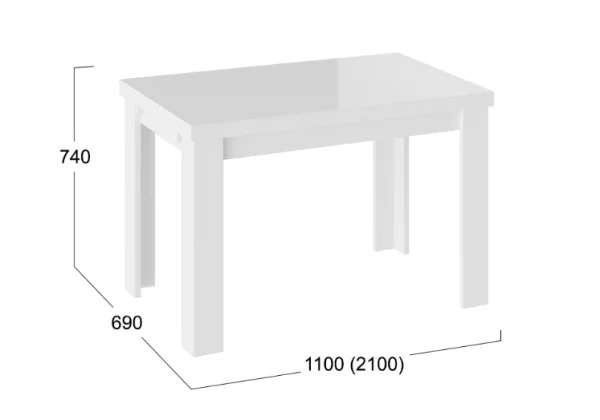 Стол обеденный Норман тип 1 белый/стекло белый глянец