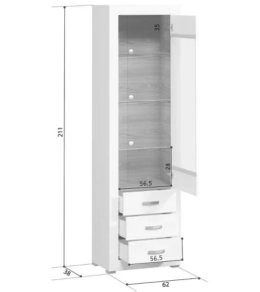 Шкаф с витриной Мальта REG1W3S лиственница сибирская/орех лион