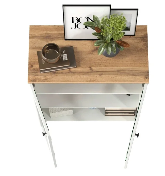 Шкаф-витрина (тумба) Остин 16.394.01 белый шагрень/дуб крафт золотой