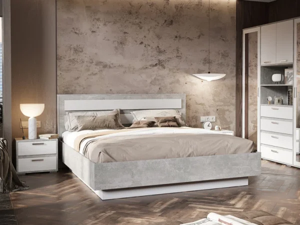 Кровать Денвер КР-02 1,6х2,0 ателье светлый/белый