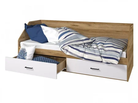 Кровать Лайт 800 (2 ящика) дуб крафт золотой/белый