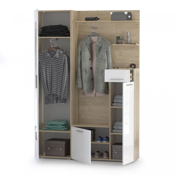 Модульная прихожая Лайн дуб крафт серый/белый глянец