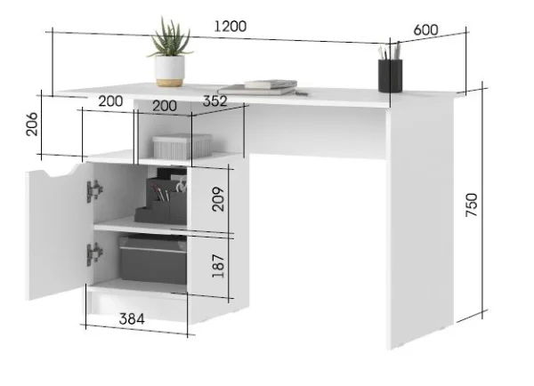 Стол письменный Руна СТ 01 белый