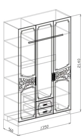 Шкаф 3-х дверный Тиффани бодега/рельеф пастель