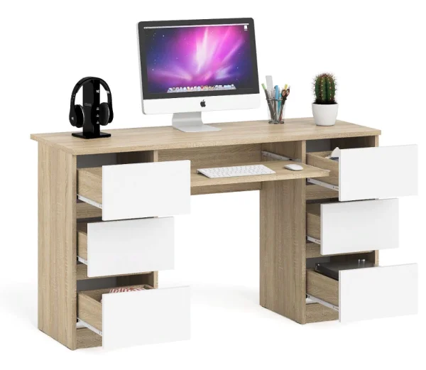 Компьютерный стол с двумя тумбами МС-2 дуб сонома/белый