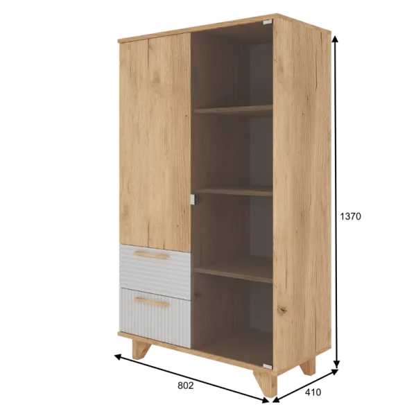 Шкаф-витрина Ньерд дуб вотан/белый софт