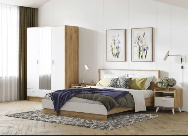 Кровать Ирис КР-03 1,6 дуб крафт золотой/белый