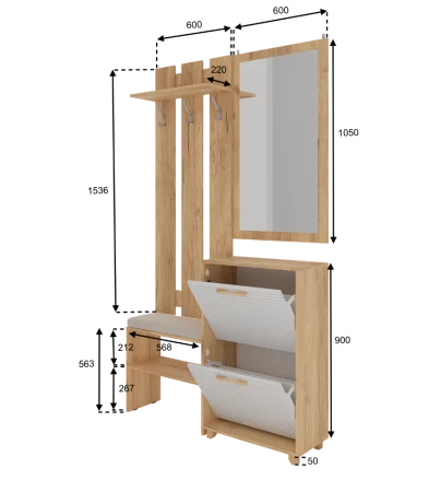 Прихожая Ньерд дуб вотан/белый софт