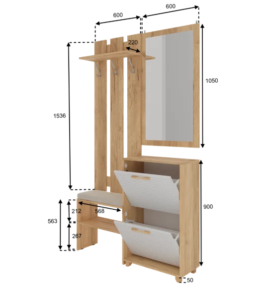 Прихожая Ньерд дуб вотан/белый софт