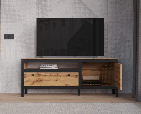 Тумба под телевизор Лофт RTV1D1S дуб вотан/черный