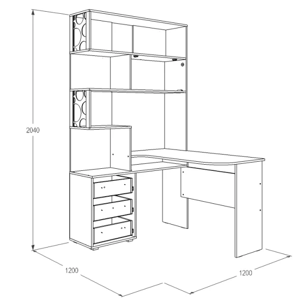Стол письменный с надстройкой угловой Омега-16 ясень анкор темный/ясень анкор светлый