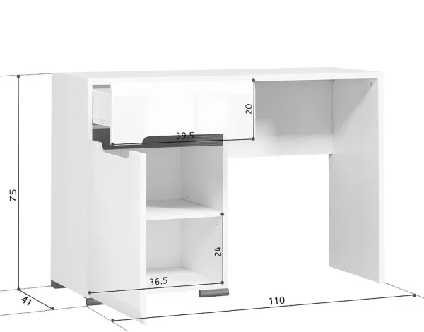 Стол туалетный Ацтека ТОL1D1S белый глянец