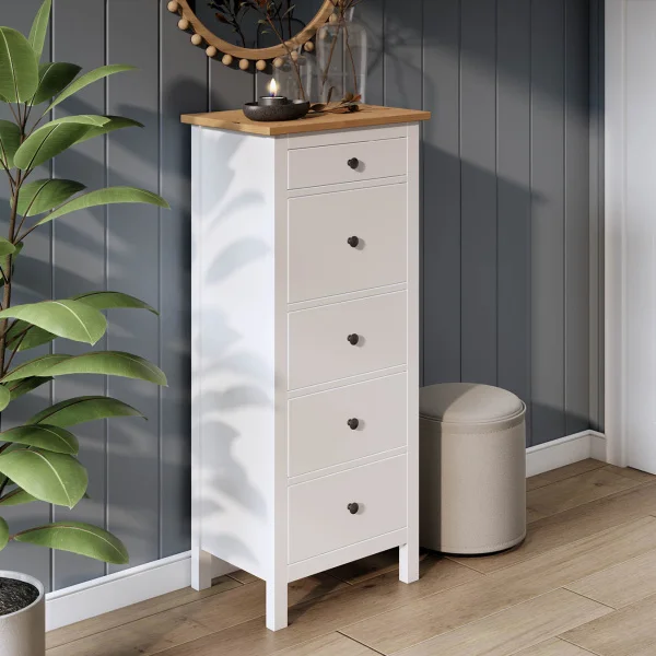 Комод 5 ящиков Кымор белый/светло-коричневый