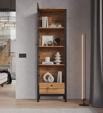 Витрина Лофт REG1W1S дуб вотан/черный