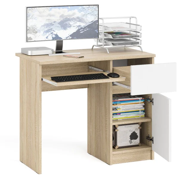 Стол компьютерный МС-1 дуб сонома/белый (правый)