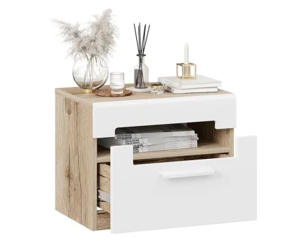 Тумба прикроватная Фьюжн дуб делано/белый глянец