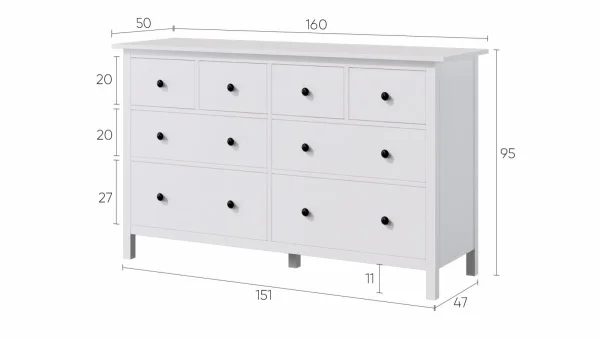 Комод 8 ящиков Кымор белый