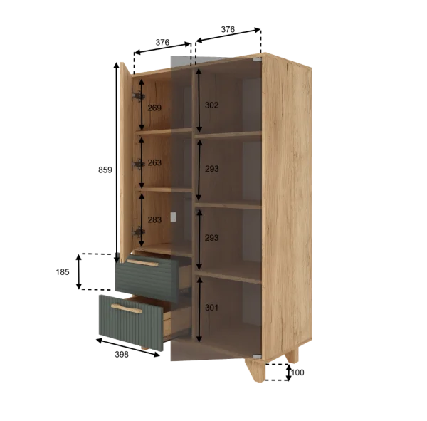 Шкаф-витрина Ньерд дуб вотан/можжевельник