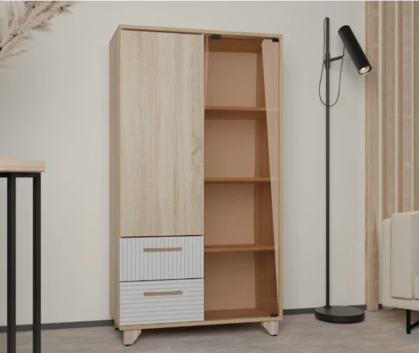 Стеллаж Копенгаген со стеклом дуб сонома/белый матовый