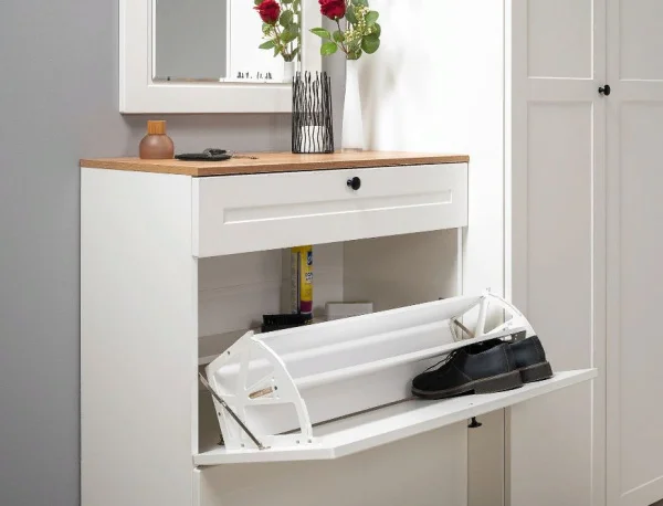 Тумба для обуви Остин 16.121 белый шагрень/дуб крафт золотой