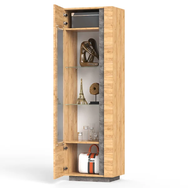 Шкаф-витрина Арчи 03.263 дуб крафт золотой/камень тёмный