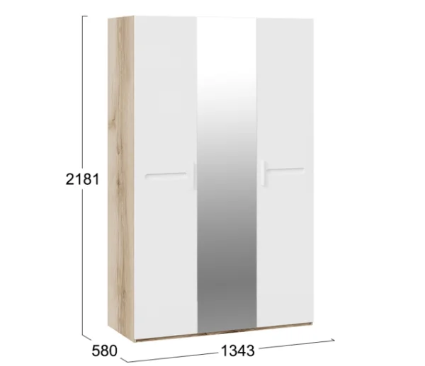Шкаф комбинированный с 3 дверями Фьюжн дуб делано/белый глянец