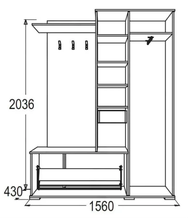 Прихожая Саша-6 ясень анкор темный/ясень анкор светлый (правая)